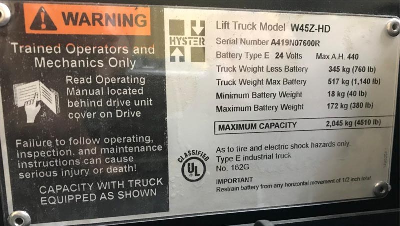 forklift-Specification-plate